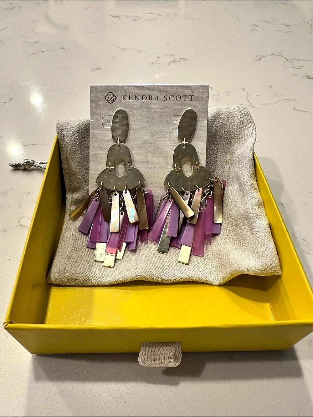 Kendra Scott Statement Drop Earrings in Purple & Gold Like New